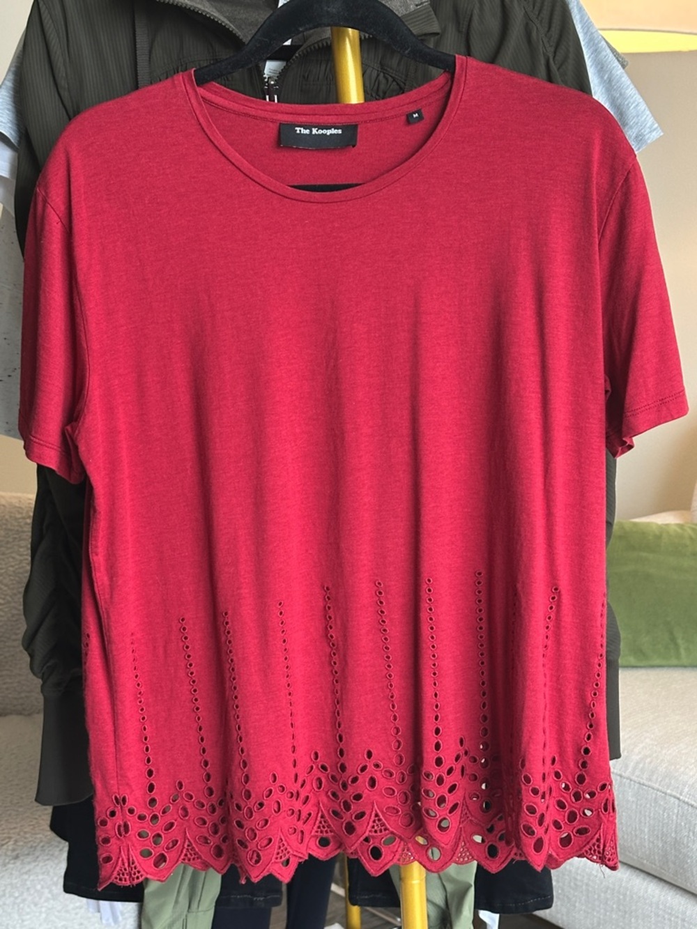 The Kooples Red Short Sleeve Eyelet Hem Tee